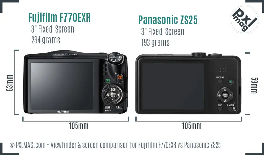 Fujifilm F770EXR vs Panasonic ZS25 Screen and Viewfinder comparison