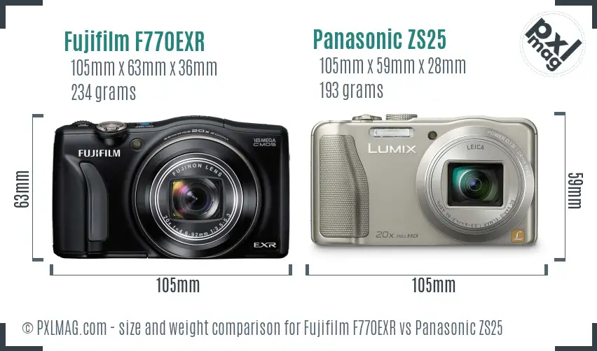 Fujifilm F770EXR vs Panasonic ZS25 size comparison Fujifilm F770EXR vs Panasonic ZS25 size comparison