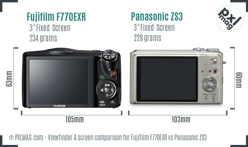 Fujifilm F770EXR vs Panasonic ZS3 Screen and Viewfinder comparison