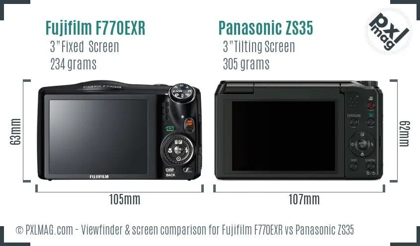 Fujifilm F770EXR vs Panasonic ZS35 Screen and Viewfinder comparison