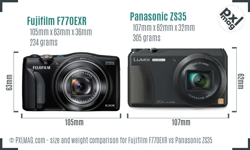 Fujifilm F770EXR vs Panasonic ZS35 size comparison