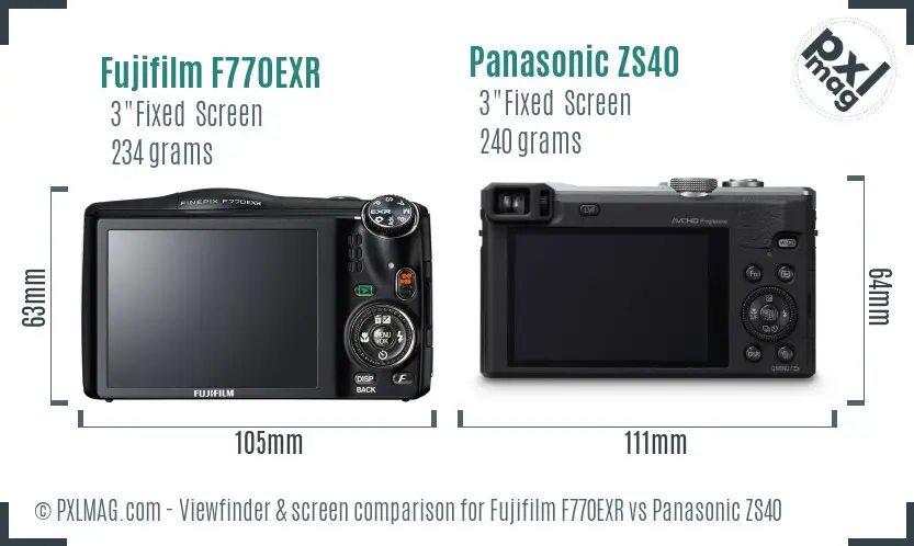 Fujifilm F770EXR vs Panasonic ZS40 Screen and Viewfinder comparison
