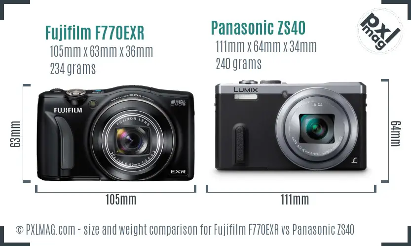 Fujifilm F770EXR vs Panasonic ZS40 size comparison