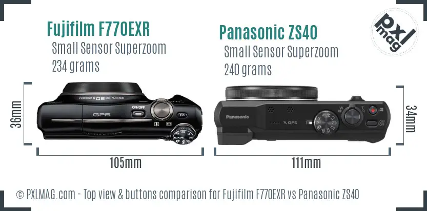 Fujifilm F770EXR vs Panasonic ZS40 top view buttons comparison