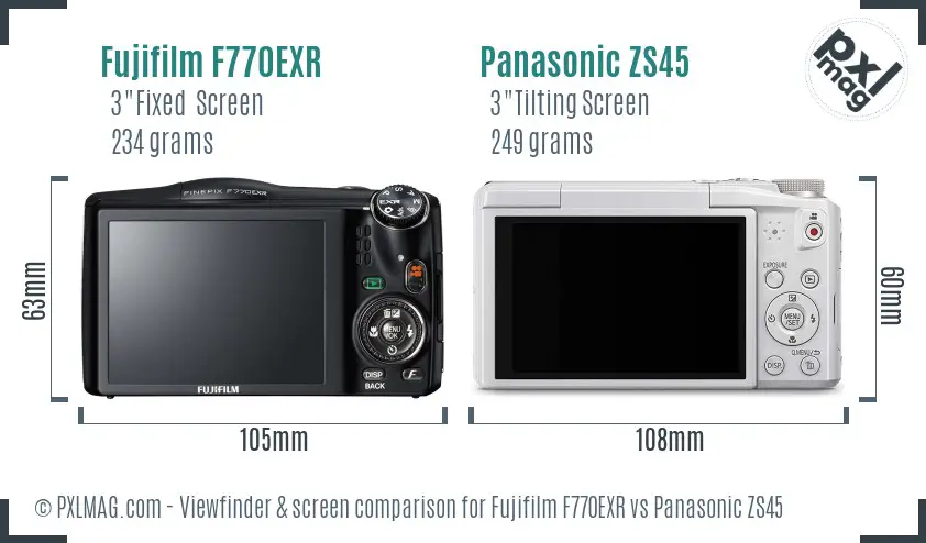 Fujifilm F770EXR vs Panasonic ZS45 Screen and Viewfinder comparison