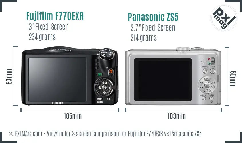 Fujifilm F770EXR vs Panasonic ZS5 Screen and Viewfinder comparison Fujifilm F770EXR vs Panasonic ZS5 Screen and Viewfinder comparison