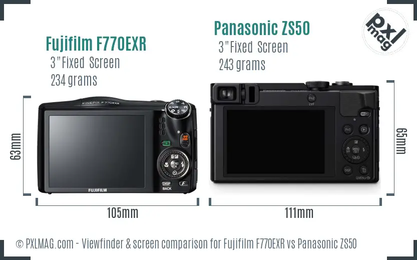 Fujifilm F770EXR vs Panasonic ZS50 Screen and Viewfinder comparison