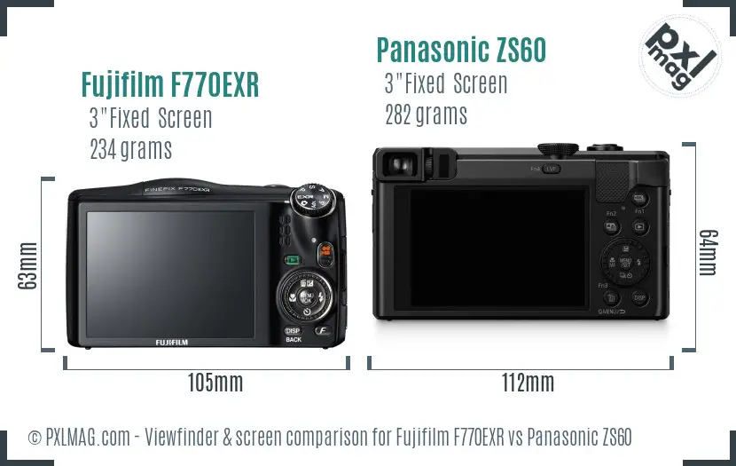 Fujifilm F770EXR vs Panasonic ZS60 Screen and Viewfinder comparison