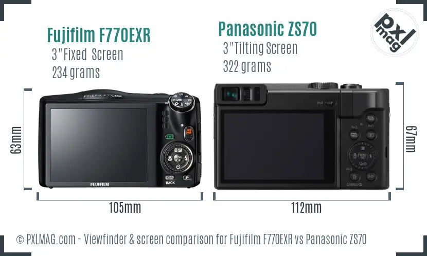 Fujifilm F770EXR vs Panasonic ZS70 Screen and Viewfinder comparison