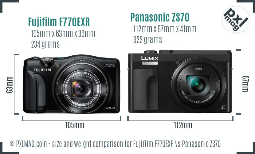 Fujifilm F770EXR vs Panasonic ZS70 size comparison