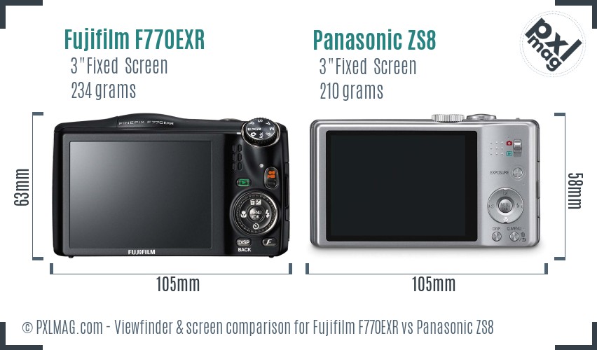 Fujifilm F770EXR vs Panasonic ZS8 Screen and Viewfinder comparison