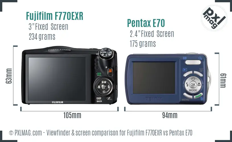 Fujifilm F770EXR vs Pentax E70 Screen and Viewfinder comparison