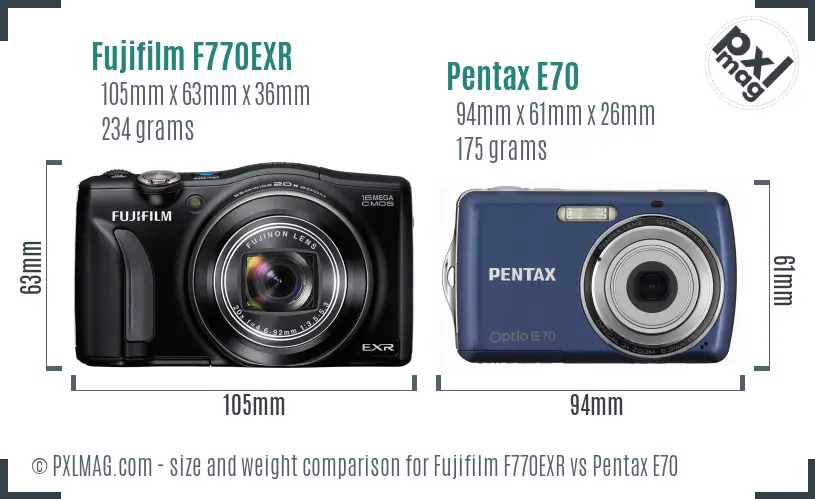 Fujifilm F770EXR vs Pentax E70 size comparison