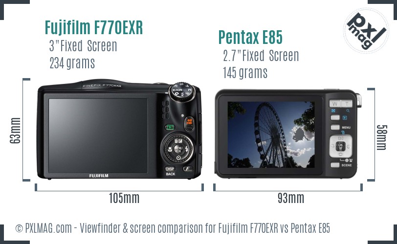 Fujifilm F770EXR vs Pentax E85 Screen and Viewfinder comparison