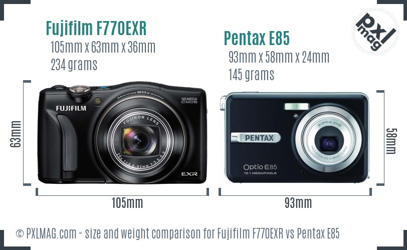 Fujifilm F770EXR vs Pentax E85 size comparison Fujifilm F770EXR vs Pentax E85 size comparison