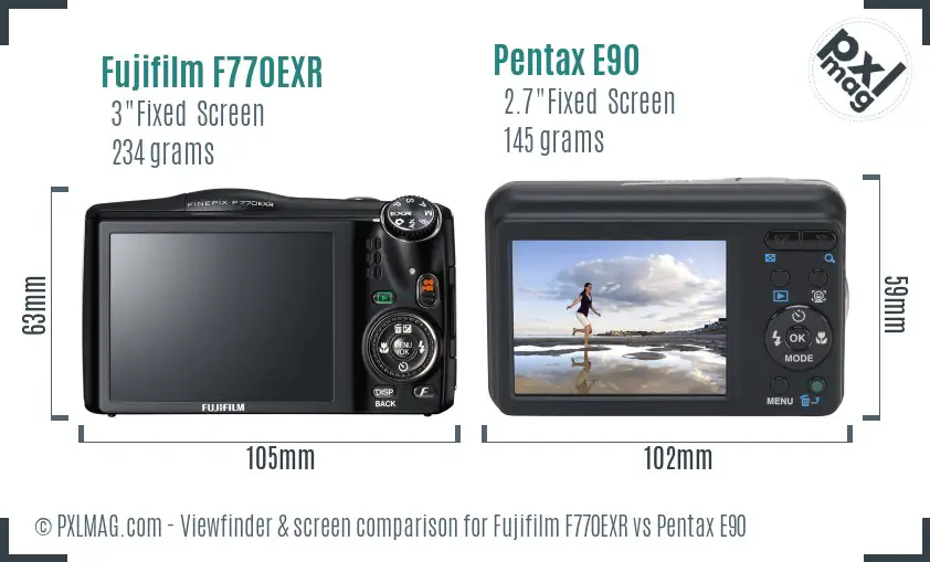 Fujifilm F770EXR vs Pentax E90 Screen and Viewfinder comparison