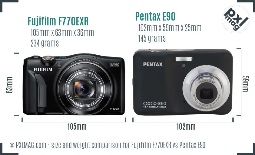 Fujifilm F770EXR vs Pentax E90 size comparison