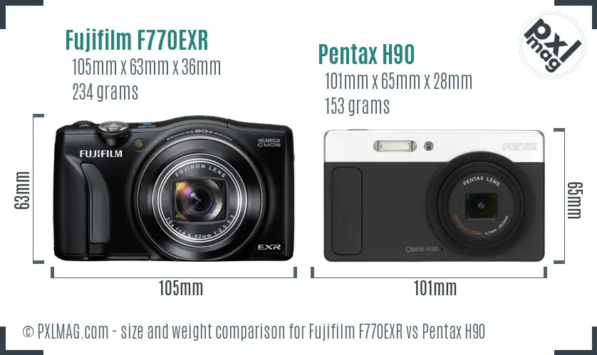 Fujifilm F770EXR vs Pentax H90 size comparison