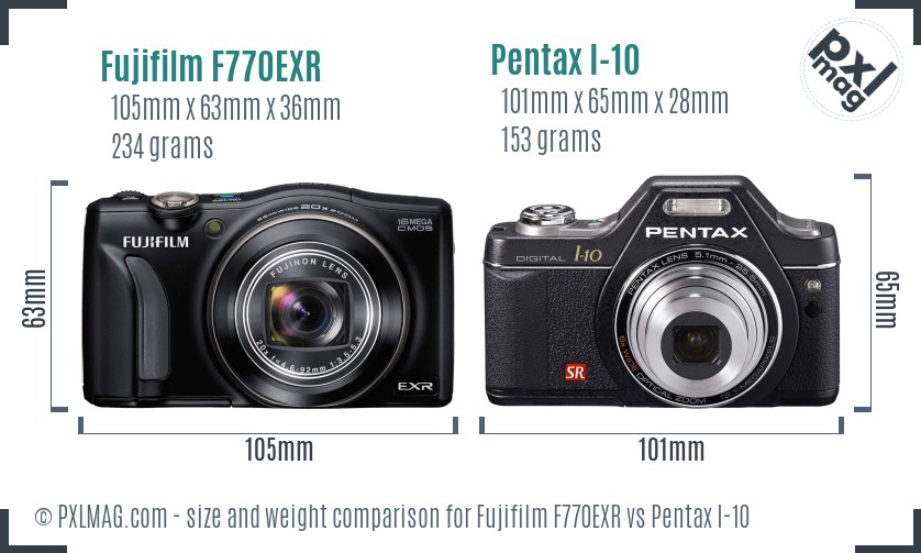 Fujifilm F770EXR vs Pentax I-10 size comparison