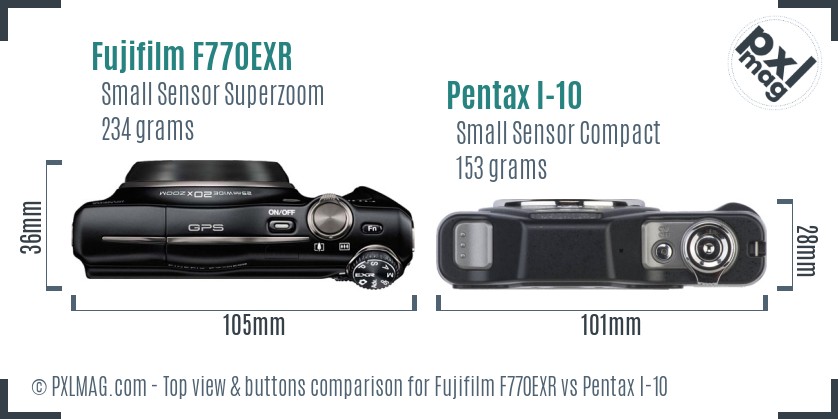 Fujifilm F770EXR vs Pentax I-10 top view buttons comparison