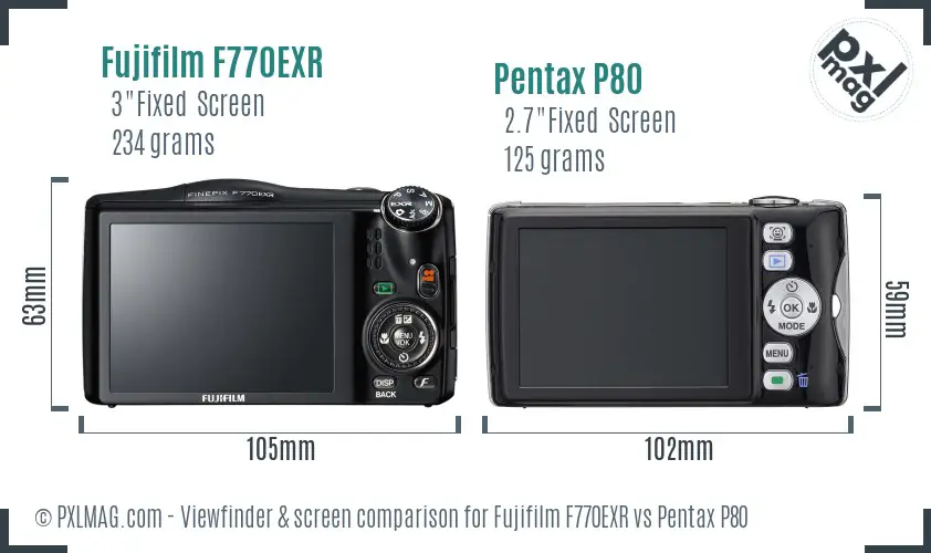 Fujifilm F770EXR vs Pentax P80 Screen and Viewfinder comparison