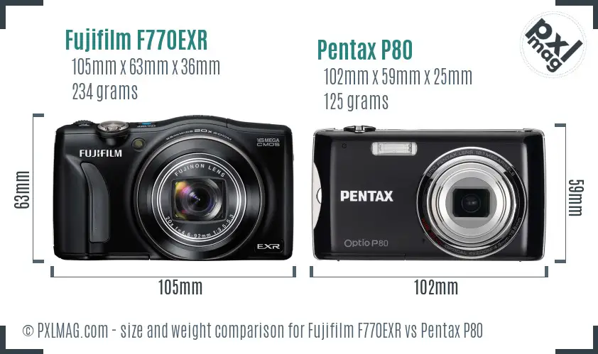 Fujifilm F770EXR vs Pentax P80 size comparison