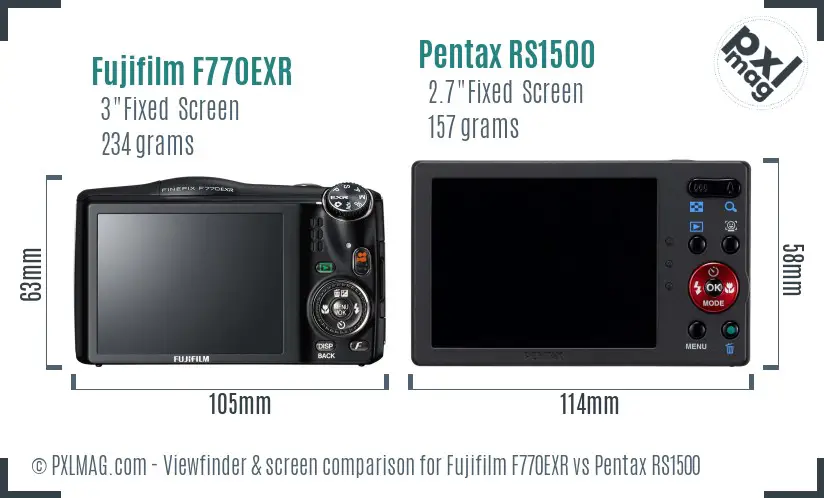 Fujifilm F770EXR vs Pentax RS1500 Screen and Viewfinder comparison