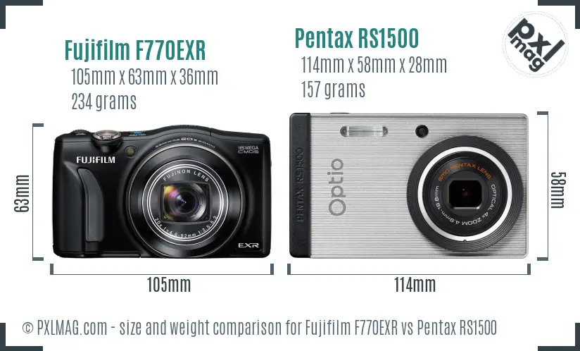 Fujifilm F770EXR vs Pentax RS1500 size comparison