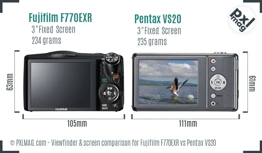 Fujifilm F770EXR vs Pentax VS20 Screen and Viewfinder comparison