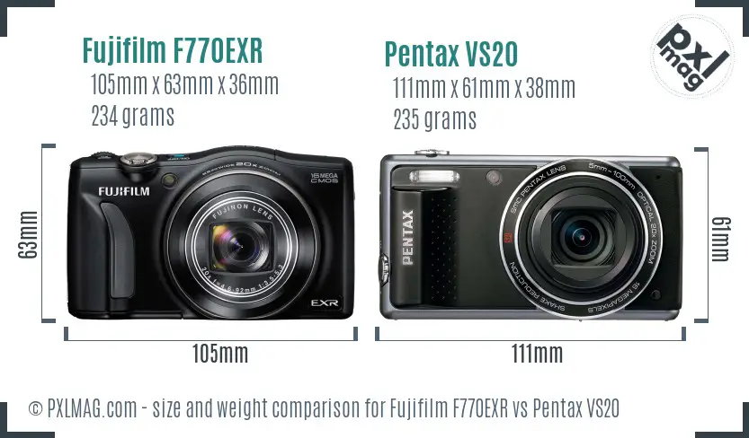 Fujifilm F770EXR vs Pentax VS20 size comparison