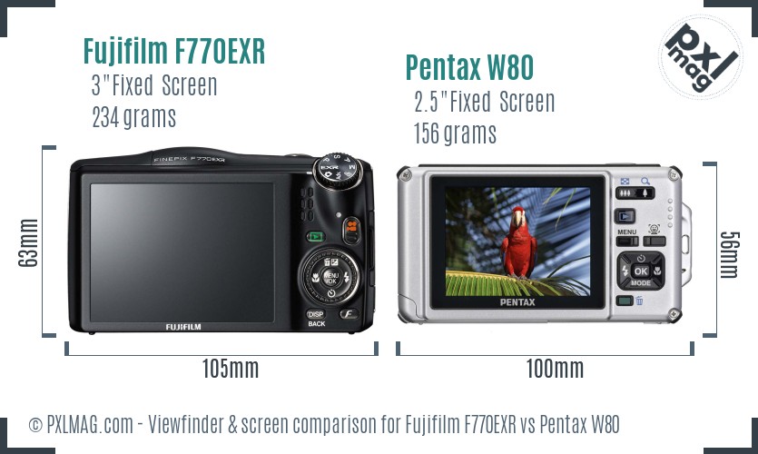 Fujifilm F770EXR vs Pentax W80 Screen and Viewfinder comparison