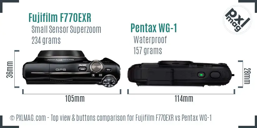 Fujifilm F770EXR vs Pentax WG-1 top view buttons comparison Fujifilm F770EXR vs Pentax WG-1 top view buttons comparison