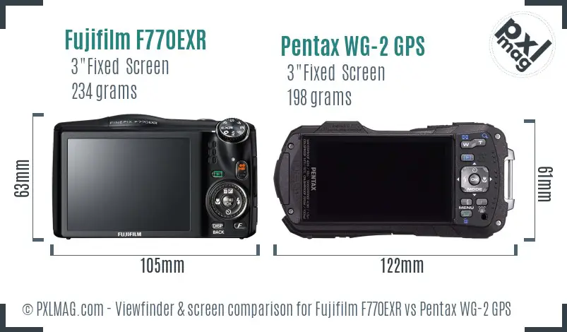 Fujifilm F770EXR vs Pentax WG-2 GPS Screen and Viewfinder comparison