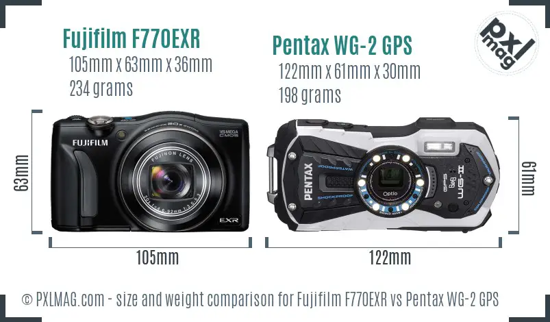 Fujifilm F770EXR vs Pentax WG-2 GPS size comparison