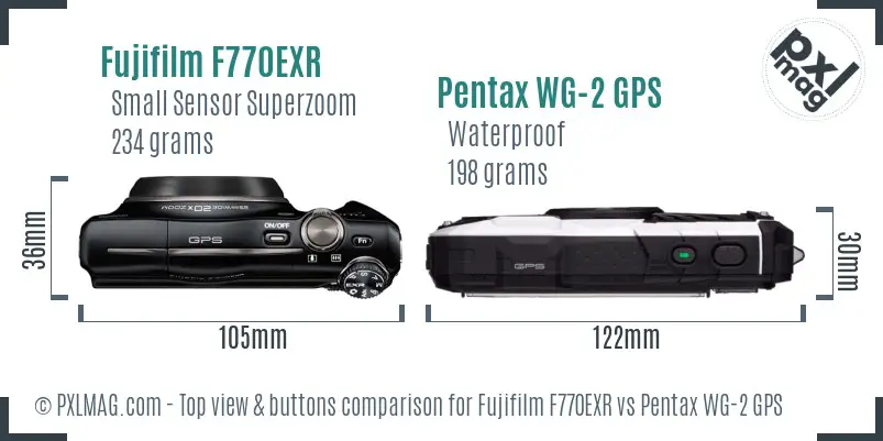 Fujifilm F770EXR vs Pentax WG-2 GPS top view buttons comparison