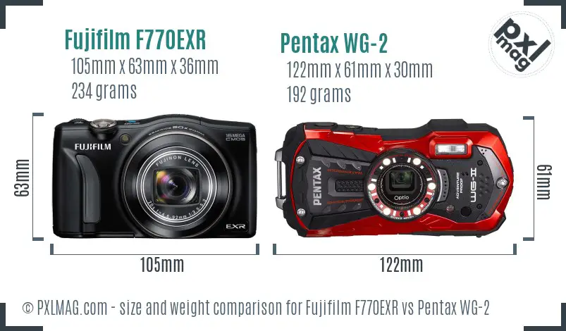 Fujifilm F770EXR vs Pentax WG-2 size comparison