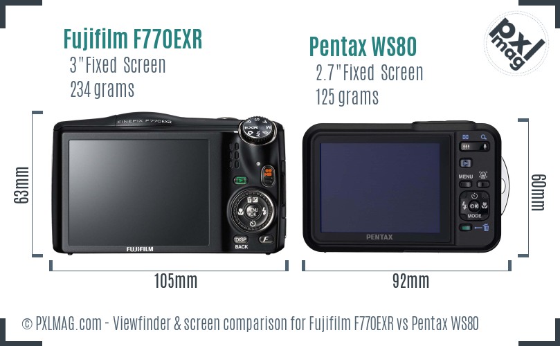 Fujifilm F770EXR vs Pentax WS80 Screen and Viewfinder comparison