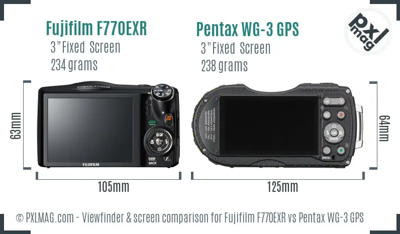 Fujifilm F770EXR vs Pentax WG-3 GPS Screen and Viewfinder comparison