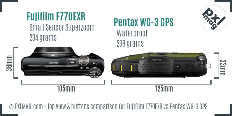 Fujifilm F770EXR vs Pentax WG-3 GPS top view buttons comparison