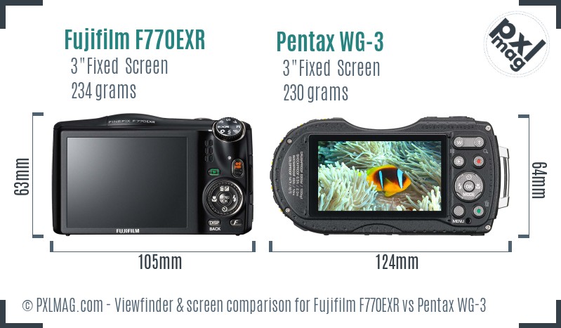 Fujifilm F770EXR vs Pentax WG-3 Screen and Viewfinder comparison