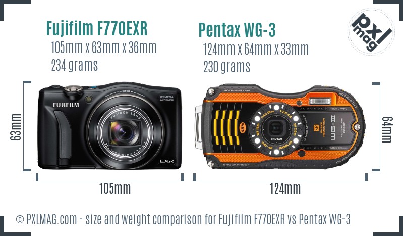 Fujifilm F770EXR vs Pentax WG-3 size comparison