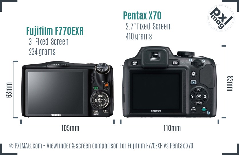 Fujifilm F770EXR vs Pentax X70 Screen and Viewfinder comparison