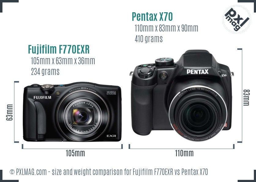 Fujifilm F770EXR vs Pentax X70 size comparison