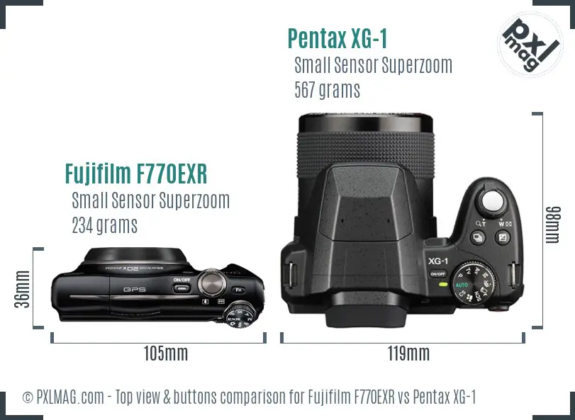 Fujifilm F770EXR vs Pentax XG-1 top view buttons comparison