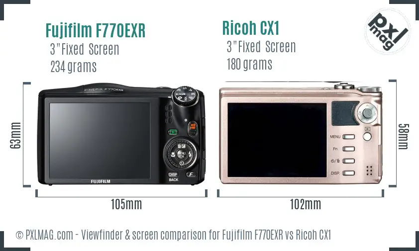 Fujifilm F770EXR vs Ricoh CX1 Screen and Viewfinder comparison