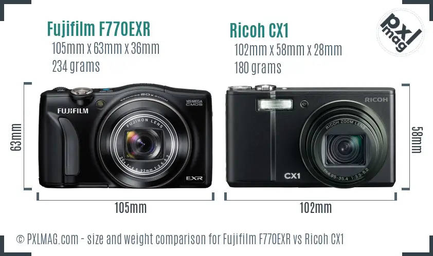 Fujifilm F770EXR vs Ricoh CX1 size comparison