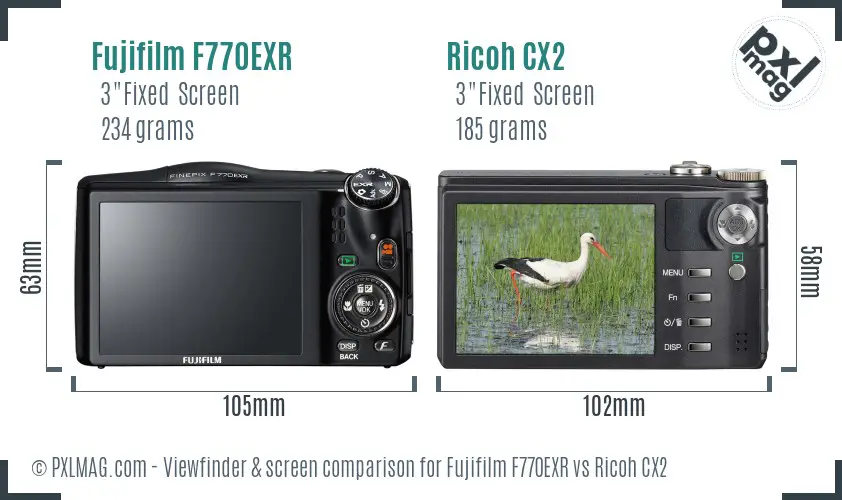Fujifilm F770EXR vs Ricoh CX2 Screen and Viewfinder comparison Fujifilm F770EXR vs Ricoh CX2 Screen and Viewfinder comparison