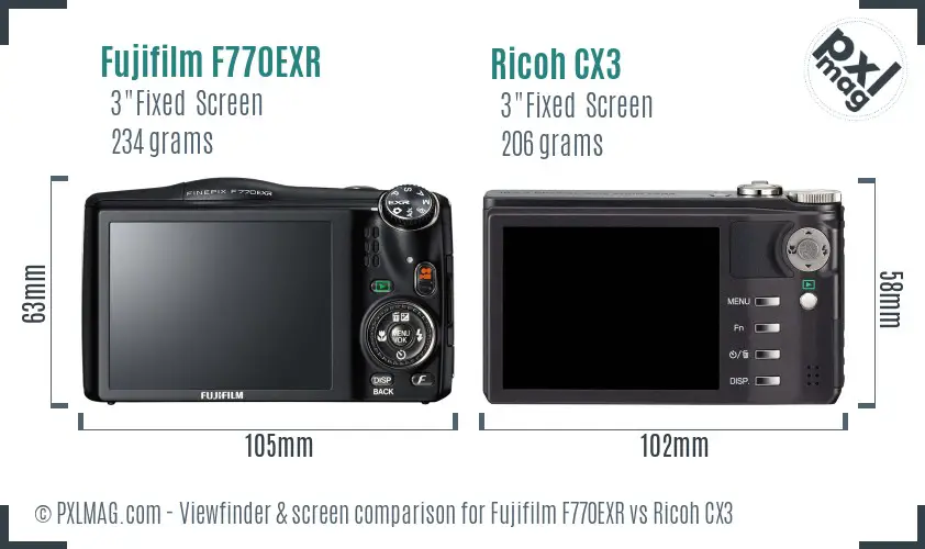 Fujifilm F770EXR vs Ricoh CX3 Screen and Viewfinder comparison