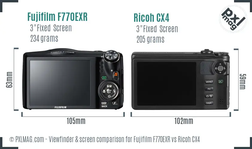 Fujifilm F770EXR vs Ricoh CX4 Screen and Viewfinder comparison
