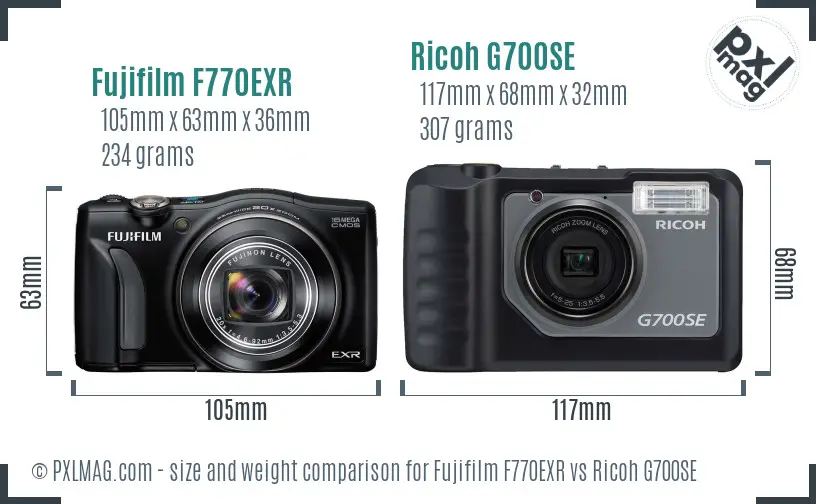 Fujifilm F770EXR vs Ricoh G700SE size comparison